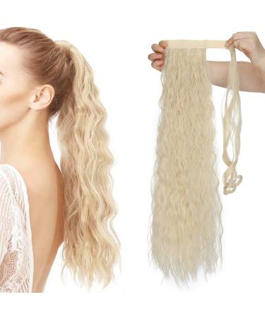 26 Inch One Piece Curly Wrap Around Ponytail Hair Extension Synthetic Magic Yaki Ponytail Corn Wave Ponytail - Bleach Blonde 26 Inch Bleach Blonde