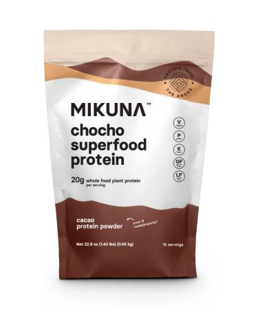 Mikuna Chocho Superfood Protein, Plant-Based Protein Powder - Vegan, Lectin-Free, Gluten Free, 4g Net Carbs, and Bioavailable, Non-Isolate (Cacao, 15 Serving) Cacao 15 Servings (Pack of 1)