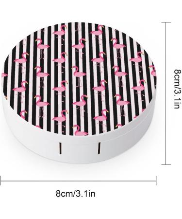 Flamingo on Black And White Stripes Round Case For Contact Lens Kit Storage Box with Mirror Printed - Buy Online on GoSupps.com