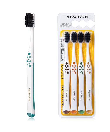 VEMIGON Extra Soft Toothbrush for Sensitive Teeth - Wide Head Soft Toothbrushes for Adults - Activated Charcoal Bristles - Whitening & Gentle Cleaning - Ideal for Braces - 4PCS - Buy Online on GoSupps.com