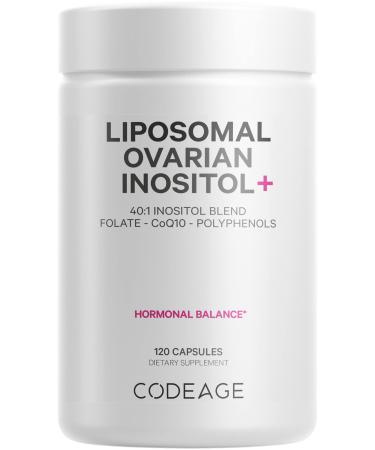 Codeage Liposomal Ovarian Inositol + Supplement - Myo-Inositol, D-Chiro-Inositol, Folate & CoQ10 Phytosome, 40:1 Blend for Hormonal Balance and Fertility Support, Vegan, Non-GMO, 120 Capsules