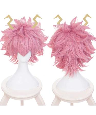 Lwiuentx MHA Cosplay Ashido Mina Short Pink Wig+ Free Wig Cap