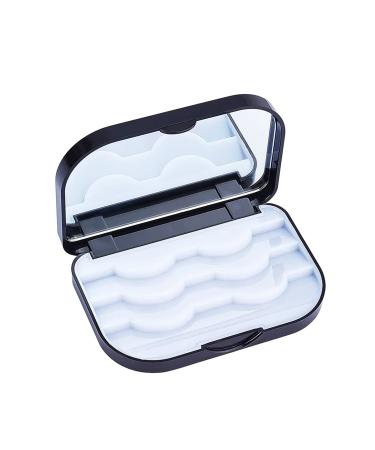BUCICE Eyelash Case with Mirror - 3 Layer False Lash Case Empty Eyelash Storage Case Portable Folding Makeup Mirror for Women Gift Black