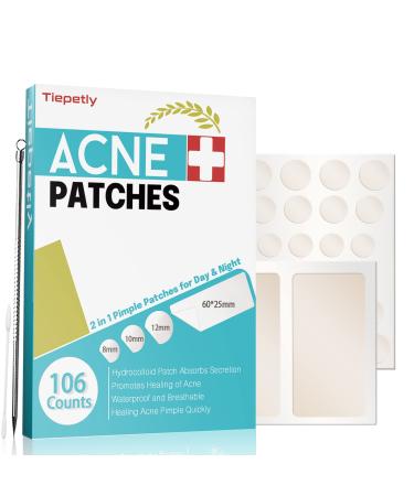 Pimple Patches  4 Sizes 106 Patches for Large Pimple  Hydrocolloid Acne Patches for Face and Body  Acne Treatment with Tea Tree Oil  Calendula and Salicylic Acid (106)