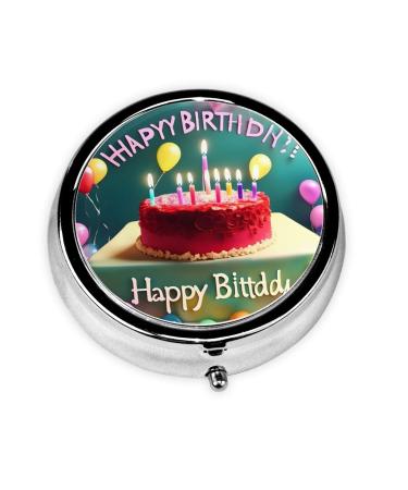 Happy Birthday Beautifulround Pill Box 3 Compartment Round Pill Box Organizer &Portable Travel Pill Box for Traveling.