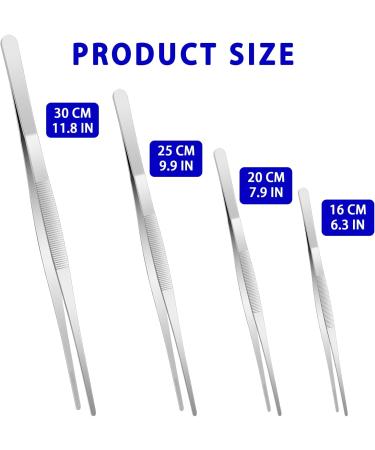 4-Piece Stainless Steel Tweezers Set Non-Slip Fine Tweezers Flat Metal Tweezers with Precision Pinking Tweezers Set for Cooking Gardening Repairing Eating (12 10 8 6 inch Silver) - Buy Online on GoSupps.com