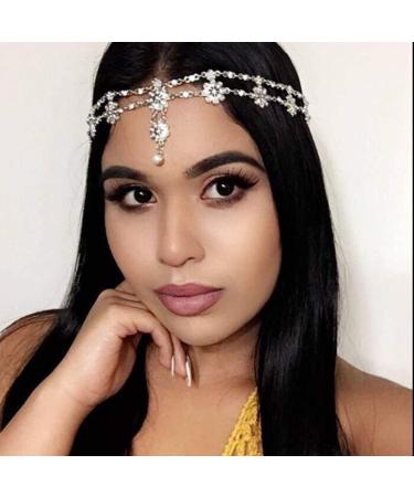 Bohemian Floral Headband Hair Jewelry for Women and Girls - Silver Elastic Head Chain - Buy Online on GoSupps.com