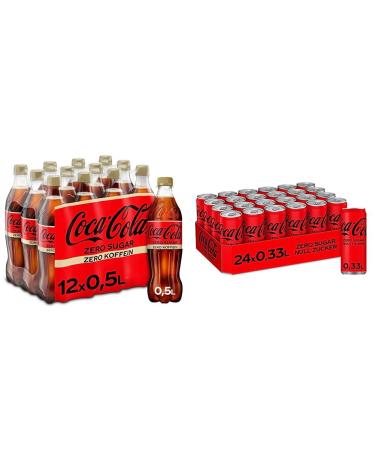 Coca-Cola Zero Sugar-sparkling soft drink with original coke taste (12 x 500 ml) & Zero Sugar-caffeinated refreshing drink with original Coca-Cola taste (24 x 330 ml) Bundle with Coca-Cola Zero Sugar