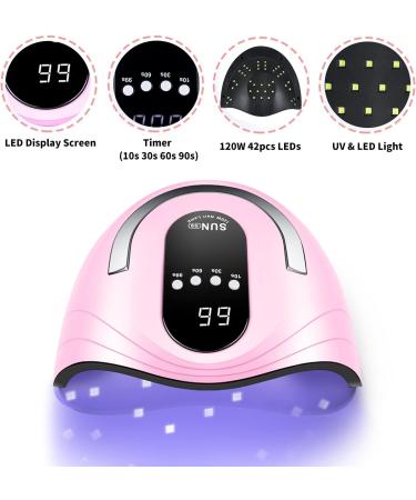 Sunrich UV Gel Nail Lamp 120W - Fast Nail Dryer for Gel Polish Curing 4 Timers Portable Handle Large Space Automatic Sensor - Pink - Buy Online on GoSupps.com