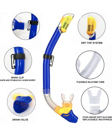 Kids Snorkeling Set with Fins, Full Dry Snorkel, and Swimming Goggles - Navy Blue/Lemon Yellow - Buy Online on GoSupps.com