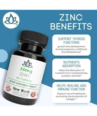 Zinc 50mg Mineral Supplement - 60 Tablets | Boost Immune System and Health | New World Health Brands - Buy Online on GoSupps.com