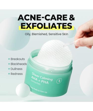Glam Up AHA PHA Trouble Care Toner Pads - Calming Exfoliating Pore Cleansing for Acne Prone & Sensitive Skin | Vegan Bamboo Cotton Face Gauze - 65 Pads - Buy Online on GoSupps.com