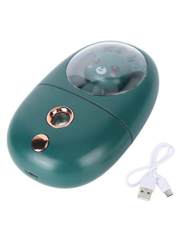 Facial Mist Sprayer Silent ABS Cute Animal Face Mist Humidifier USB Rechargeable 500mah for Office (Green)