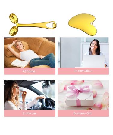 Winyoung Gold Metal Face Roller & Gua Sha Massage Set for Face, Neck, Eyes & Body - Facial Skin Care Tool for Eye Treatment - Buy Online on GoSupps.com