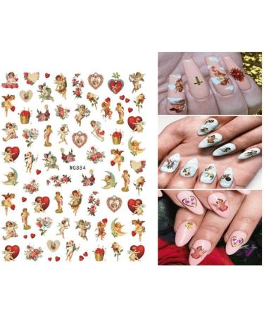 Valentines Day Angel Nail Art Stickers 6 Sheets Self-adhesive Nail Decals Heart Design Manicure Tips Nail Decor for Women Girls - Buy Online on GoSupps.com
