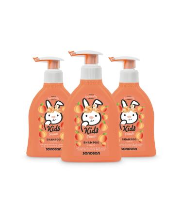 Sanosan sanosan Peach Shampoo for Children and Babies 3 x 200 ml - Organic Olive Extract and Milk Protein Shampoo - Hair Care Shampoo for Children and Babies