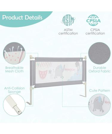 Baby Joy 57-Inch Bed Rail for Toddlers - Height Adjustable & Foldable Guard with Breathable Mesh - Grey - Buy Online on GoSupps.com