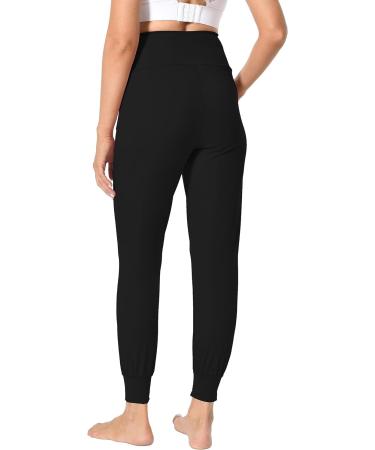 Foucome Maternity Jogger Pants Over Belly Sweatpants - Black, Large | Stretchy Pregnancy Lounge Pants with Pockets - Buy Online on GoSupps.com