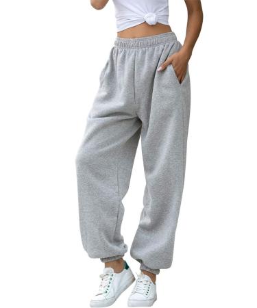 HeSaYep Women's High Waisted Sweatpants Workout Active Joggers Pants Baggy Lounge Bottoms Medium Grey