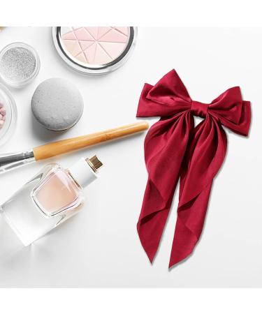 Red Hair Bow Red Bow Hair Clip for Women Solid Color Bow Hair Clips with Long Ribbon French Red Bow Hair Clip Soft Satin Silky Hair Bows Cute Gifts for Women Girls - Buy Online on GoSupps.com