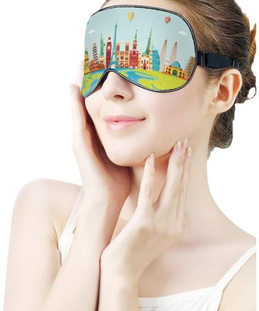 LynaRei World Travel Sleep Mask - Adjustable Blindfold with Famous Landmark Print for Men and Women - Super Smooth Eye Mask for Travel and Nap - Style 3 - Buy Online on GoSupps.com