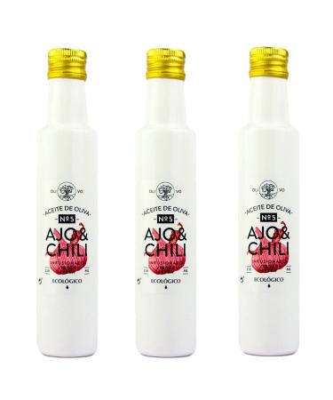 Lot 3x Organic Extra Virgin Olive Oil - Infused with Garlic and Chili - 250ml bottle