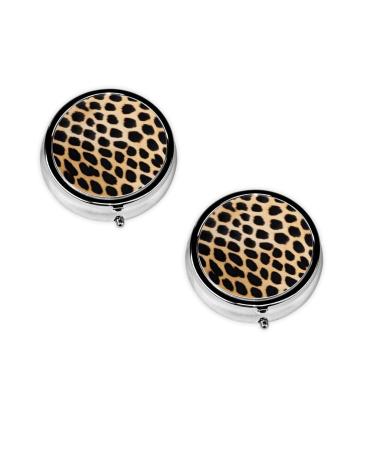 (Rough Leopard Print) Round Pill Box 3 Compartment Pill Box Mini Decorative Pocket Purse Portable Travel Medicine Tablet Vitamin Holder Organizer Pill Case