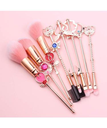 Sailor Moon & Cardcaptor Sakura Makeup Brush Set - 8pcs with Pouch, Magical Girl Gold/Rose Gold Cosmetic Brushes in Cute Pink Bag - Buy Online on GoSupps.com