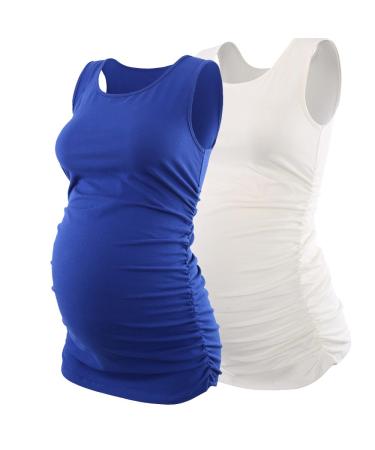 Topwhere Pregnancy Vest Women's Sleeveless Maternity Tank Top S White+blue
