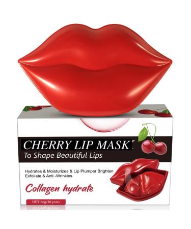 Cherry Lip Mask Hydrating Moisturizing Lip Plumper Reduces Lip Lines and Brightens Lip Color Collagen Infused 60g / 20 Pairs