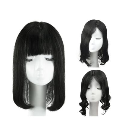 12 Inch Straight Human Hair Crown Topper Clip In Wig for Women - Stylish Bangs & Easy Wear - Buy Online on GoSupps.com