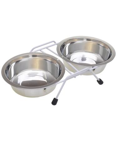 Van Ness Pets Raised Double Dish Feeder with Wire Rack For Cats And Small Dogs, with (2) 8 OZ Food And Water Bowls