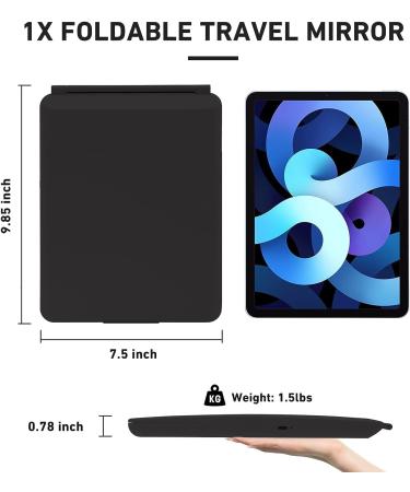 Jadazror Travel Mirror with Light | Detachable 3.5 10X & 20X Magnifying Mirrors | Portable Lighted Makeup Mirror with 3 Light Settings | USB Rechargeable | 9.85x7.5 Large Travel Makeup Mirror - Black - Buy Online on GoSupps.com