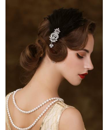 1920s Feather Flapper Headband | Roaring 20s Gatsby Hair Clip - Black - Buy Online on GoSupps.com