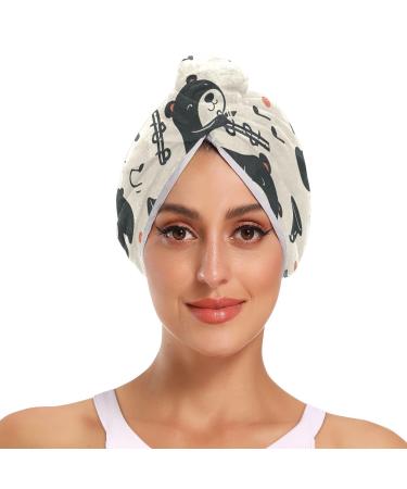 Bears and Tube Music Hair Towel 2 Pack Super Absorbent Hair Drying Towel Quick Dry Hair Turbans Head Towel with Button Twisty Wrap for Women Girls