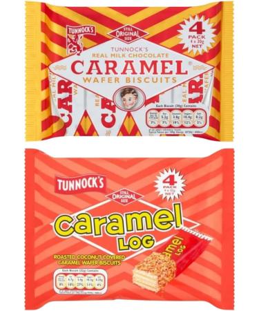 Hamperly Gifts Caramel Wafer Bundle Containing Tunnocks Milk Chocolate Caramel Wafer Biscuits 4x30g & Caramel Log Scottish Heritage Wafers 4x32g (2 Pack) - Buy Online on GoSupps.com