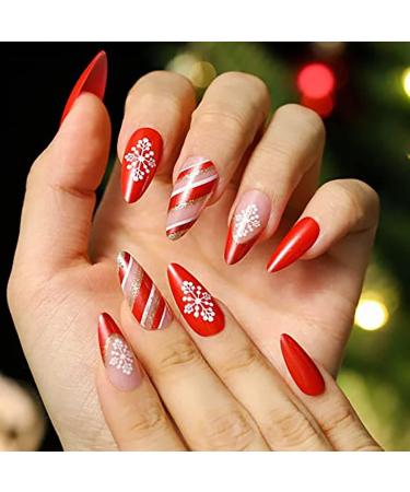Vatocu Christmas False Nails - Short Red Press on Nails with Snowflakes, Elk, and Snowman Design - 24pcs Set for Women and Girls - Buy Online on GoSupps.com