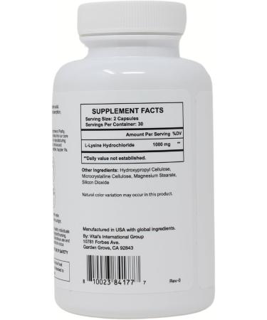 PRISTINE S L Lysine 1000MG | Vegan Amino Acid for Lip & Gum Health Immunity & Muscle Support | 30-Day Supply - Gluten Free - Buy Online on GoSupps.com