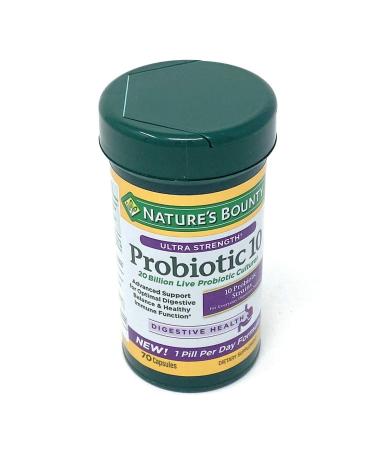 Nature's Bounty Ultra Strength Probiotic 10, Support for Digestive, Immune and Upper Respiratory Health, 70 Capsules
