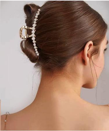 Gold Pearl Hair Clips for Women and Girls - Large Jumbo Claw Clip for Thick Hair - Metal Hair Accessory - Buy Online on GoSupps.com