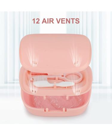 RSWhyy Double-Layered Denture Cover Case - Aligner Etui with Ventilation Holes Cleaning Brush & Mirror - Night Mouth Protection (Pink) | Buy Internationally - Buy Online on GoSupps.com