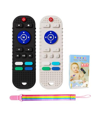 Tronphy Silicone Baby Teething Toys Remote Control Shape Teething Toys Set for Toddler 3-6 6-12 Months BPA Free Baby Teethers Relief Soothe Toys Chew Toys for Infant - 2 Pcs(Black & White)
