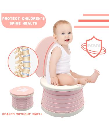 Portable Travel Potty Seat for Kids with Cleaning Bags - Foldable Toddler Potty for Car, Picnics, Camping - Indoor/Outdoor Training Toilet - Baby Pink - Buy Online on GoSupps.com