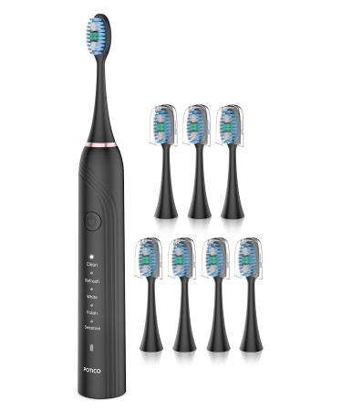 POTICO Sonic Electric Toothbrush for Adult 8 Brush Heads Smart Timer 5 Modes IPX7 Waterproof Power Rechargeable Toothbrush 1 Charge for 90 Days Use  Black