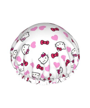 Cute Shower Cap for Girl Women Reusable Waterproof Long Hair Double Layers Adjustable Washable Shower Hat Bath Caps pink