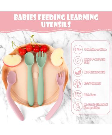 HOTUT Silicone Baby Spoons and Forks Set - Self-Feeding Toddler Utensils in Green Pink - Bendable Easy Grip Design - Buy Online on GoSupps.com