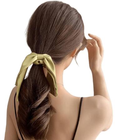 scicent Elastic Hair Bands Solid Satin Long Ribbon Knotted Hair Bows Scrunchies Hair Ties Ponytail Headbands Elastics Accessories for Women - Green2 6309 - Buy Online on GoSupps.com