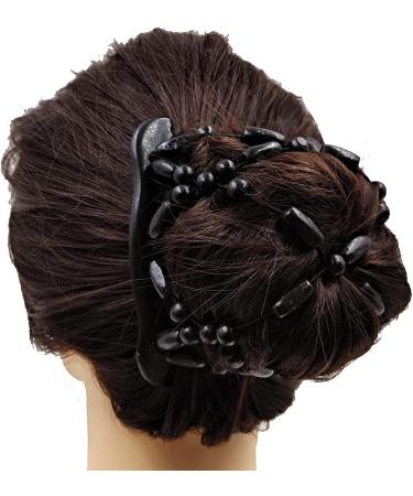 Beads Hair Combs - Double Row Wooden Bead Stretchy Hair Clip for Girls and Women - Buy Online on GoSupps.com