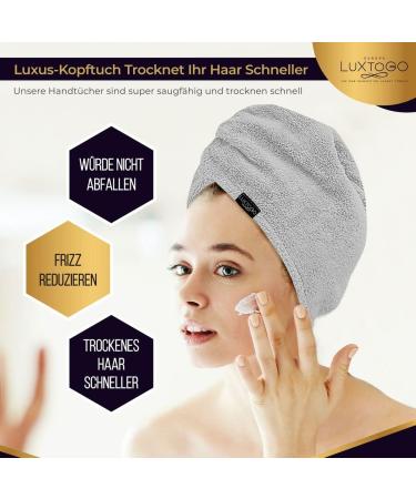 LUXTOGO Fast Dry Hair Towel - 100% Cotton Hair Turban | Super Absorbent & High Quality Gray Turban with Button & Elastic - 1 Piece - Buy Online on GoSupps.com