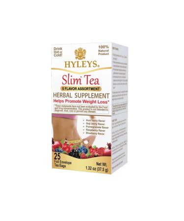 Hyleys Tea Slim Tea 5 Flavor Assortment 25 Foil Envelope Tea Bags 1.32 oz (37.5 g)